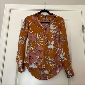 Express Mustard and Pink Floral Blouse